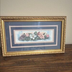 Floral Framed Art with Gold Frame 17” x 11”